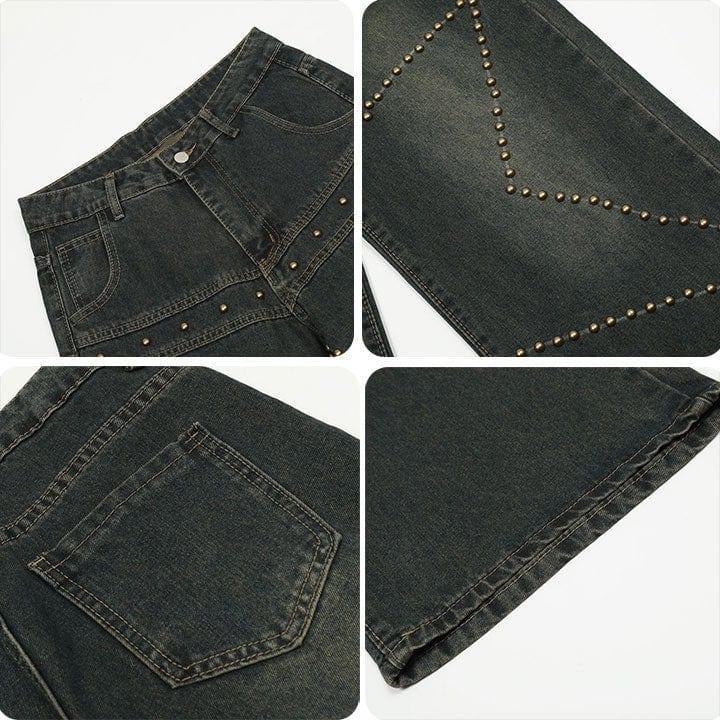 Tntwear® High Waist Star Rivet Wide Leg Jeans - tntwear1