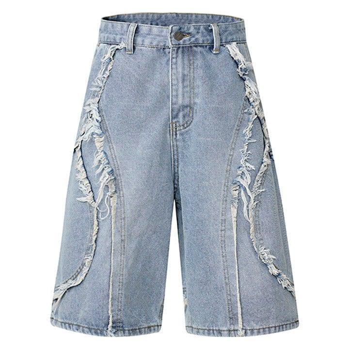 Tntwear® Retro Washed Fringe Denim Shorts - tntwear1