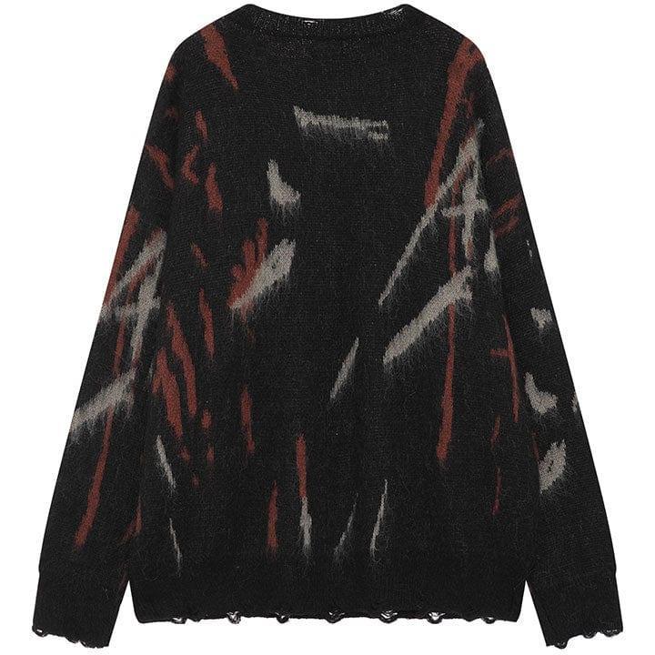 Tntwear® Distressed Jacquard Sweater Color Block - tntwear1