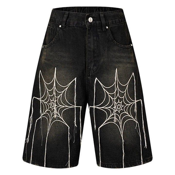 Tntwear® Spider Web Embroidered Denim Shorts - tntwear1