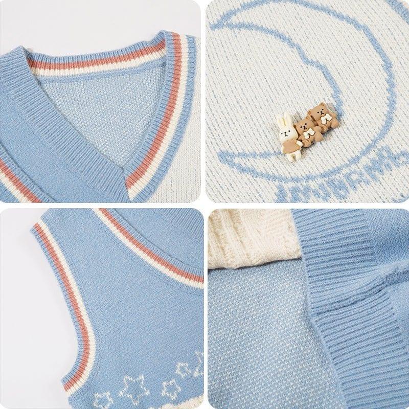 Tntwear® Cable Knit Sweater Vest Star and Moon - tntwear1