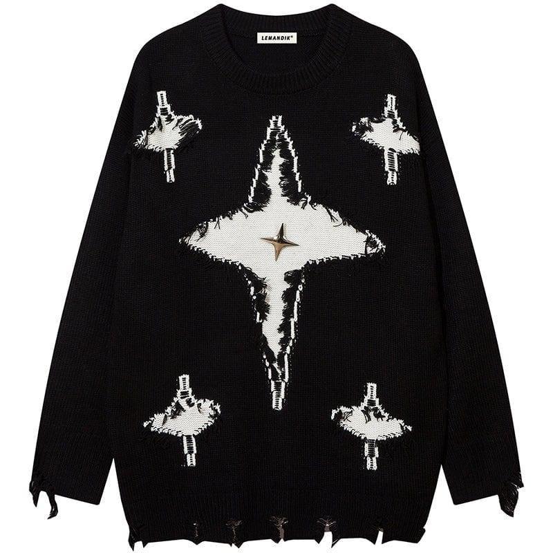 Tntwear® Punk Style Distressed Star Knit Sweater - tntwear1
