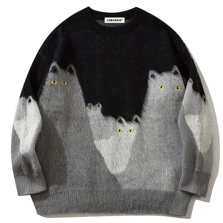 Tntwear® Fluffy Knit Sweater Colorful Cats - tntwear1