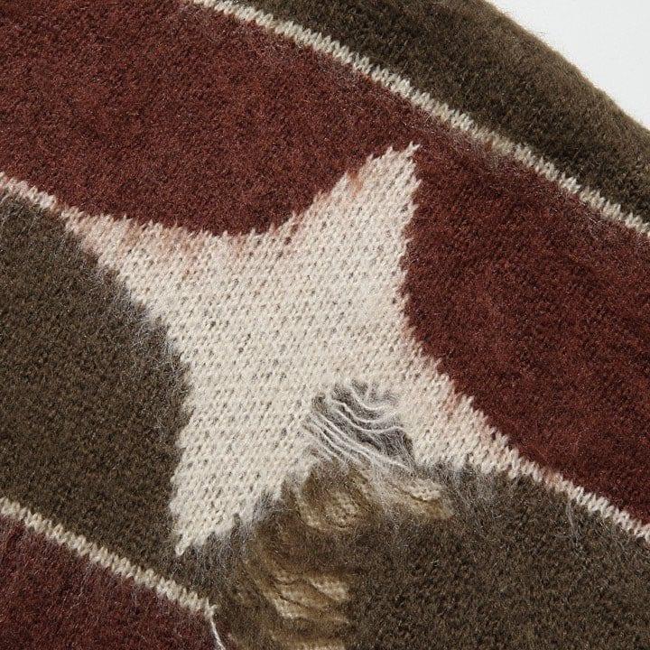 Tntwear® Ripped Striped Knit Sweater Star - tntwear1