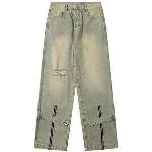 Tntwear® Ripped Washed Jeans with Zipper Hem - tntwear1