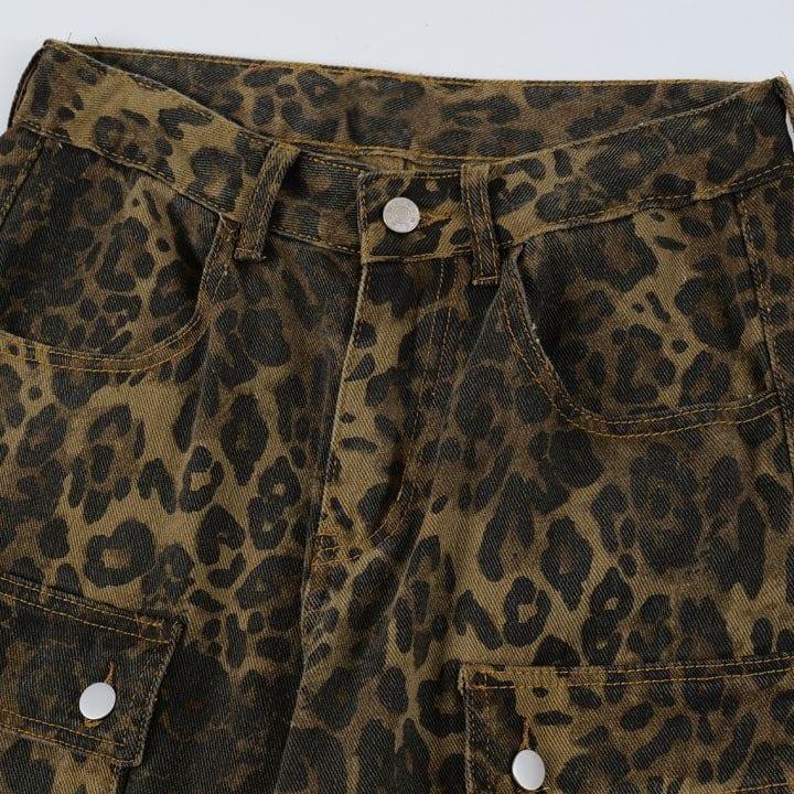Tntwear® Leopard Straight Leg Jeans Multiple Pockets - tntwear1