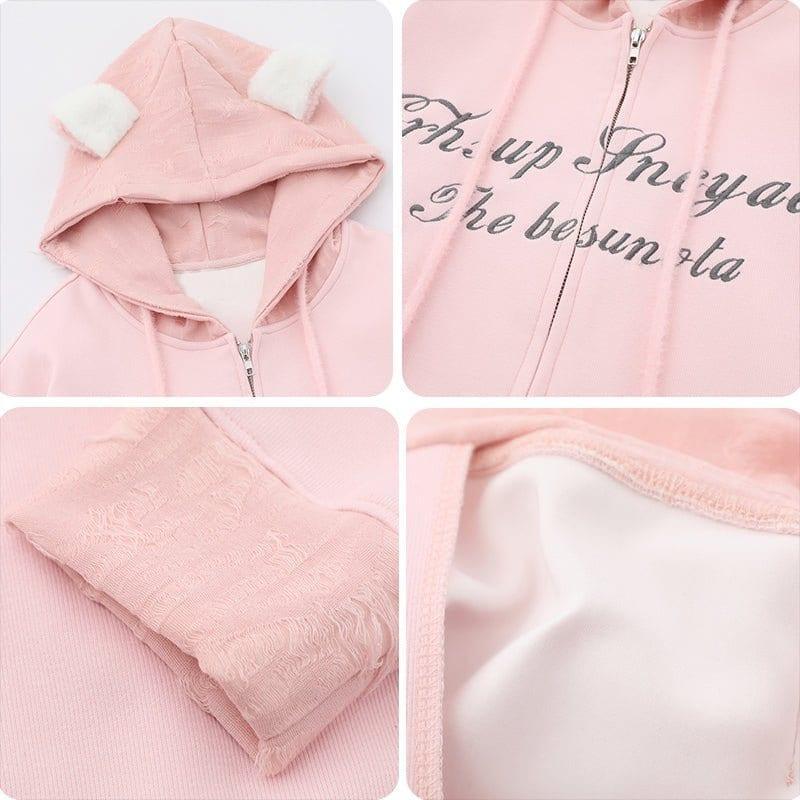 Tntwear® Sweet Zip Up Hoodie with Cat Ear - tntwear1