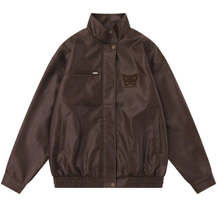 Tntwear® PU Leather Jacket Embroidery Butterfly - tntwear1