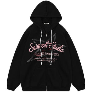 Tntwear® Fleece Zipper Hoodie Pentagram Print - tntwear1