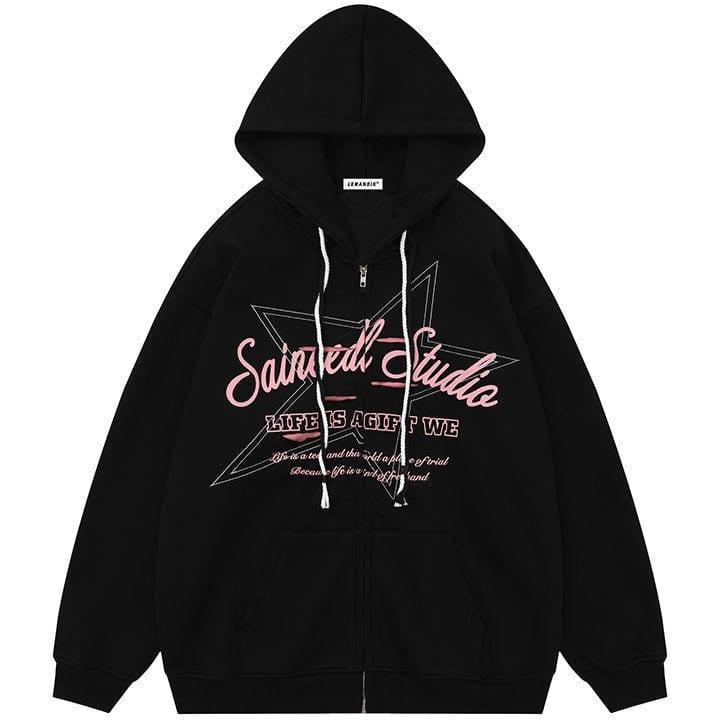 Tntwear® Fleece Zipper Hoodie Pentagram Print - tntwear1