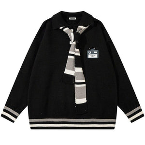 Tntwear® Preppy Style Knit Sweater Tie Neck - tntwear1