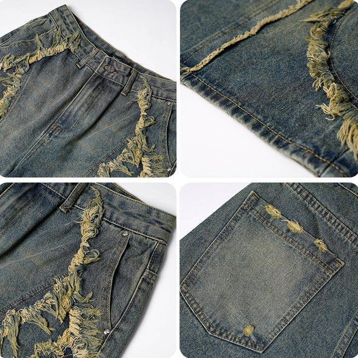 Tntwear® Retro Washed Fringe Denim Shorts - tntwear1