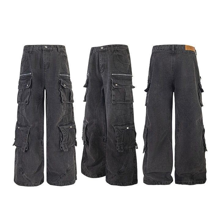 Tntwear® Black Cargo Jeans Pleated Pockets - tntwear1