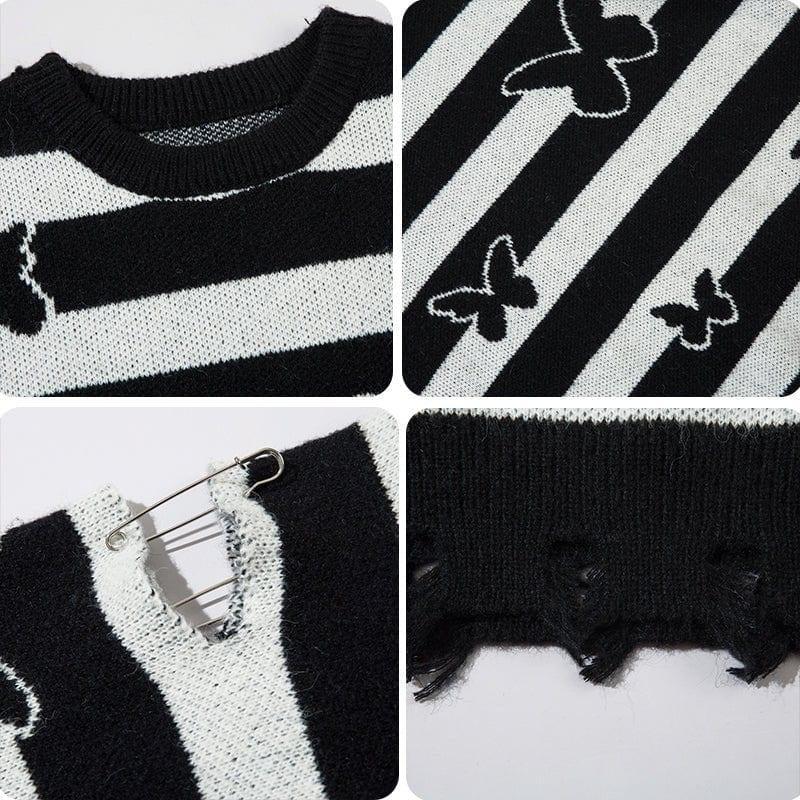 Tntwear® Vintage Striped Knit Sweater Full Butterfly - tntwear1
