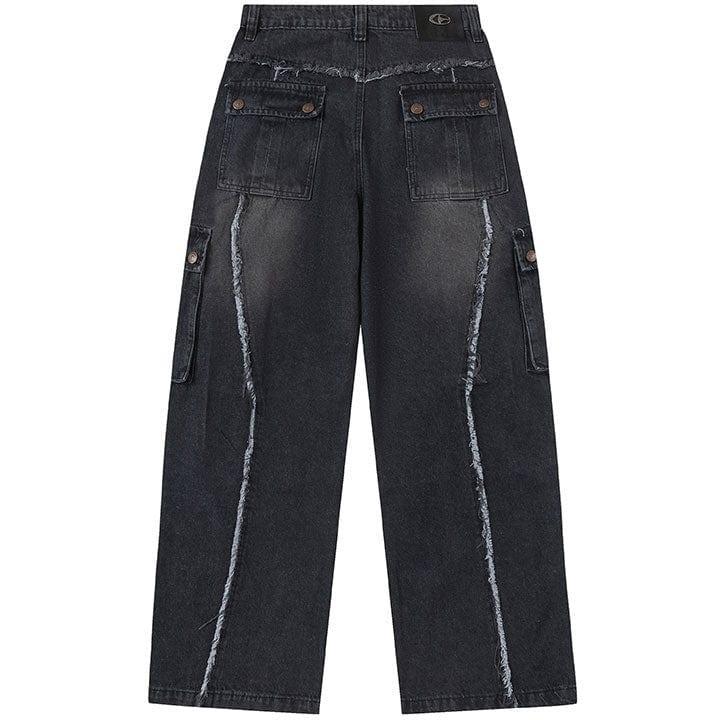 Tntwear® Washed Raw Edge Patchwork Jeans - tntwear1