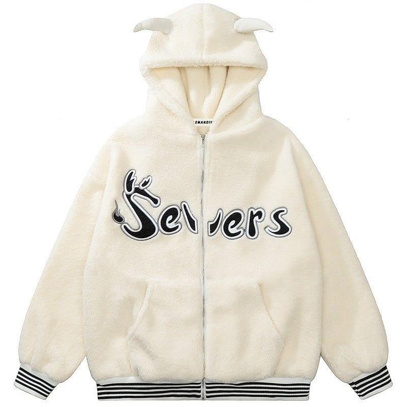 Tntwear® Hooded Sherpa Jacket with Devil Horn - tntwear1