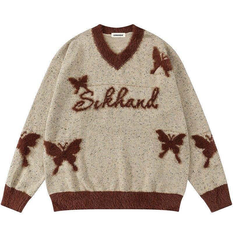 Tntwear® Fleece V-Neck Knit Sweater Butterfly - tntwear1