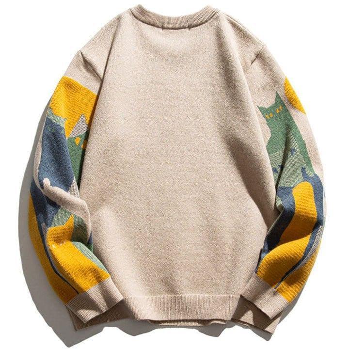 Tntwear® Japanese Knitted Sweater Abstract Cat - tntwear1