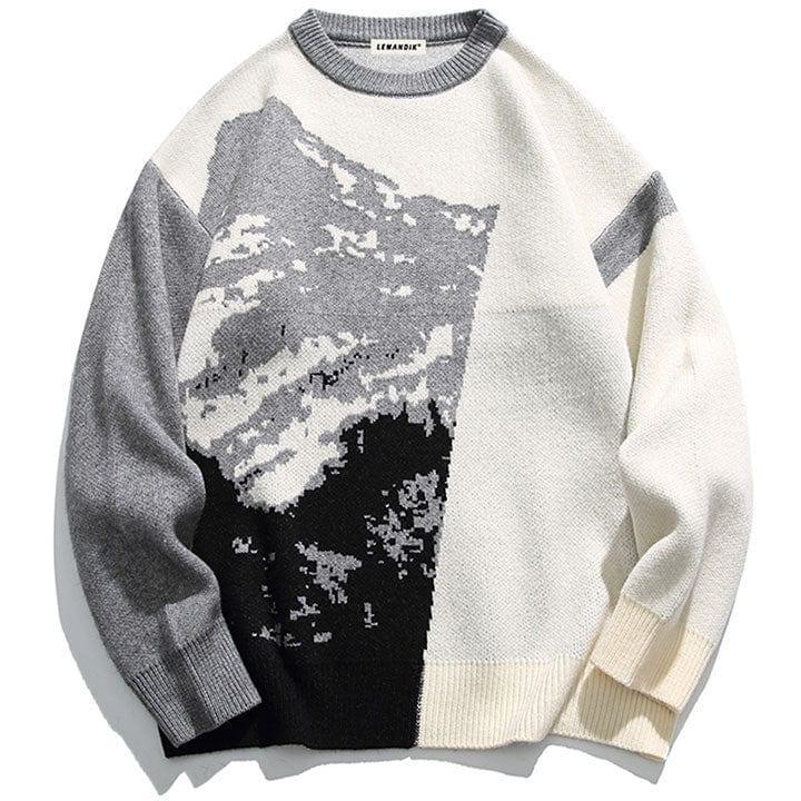 Tntwear® Crew Neck Jacquard Sweater Snow Mountain - tntwear1