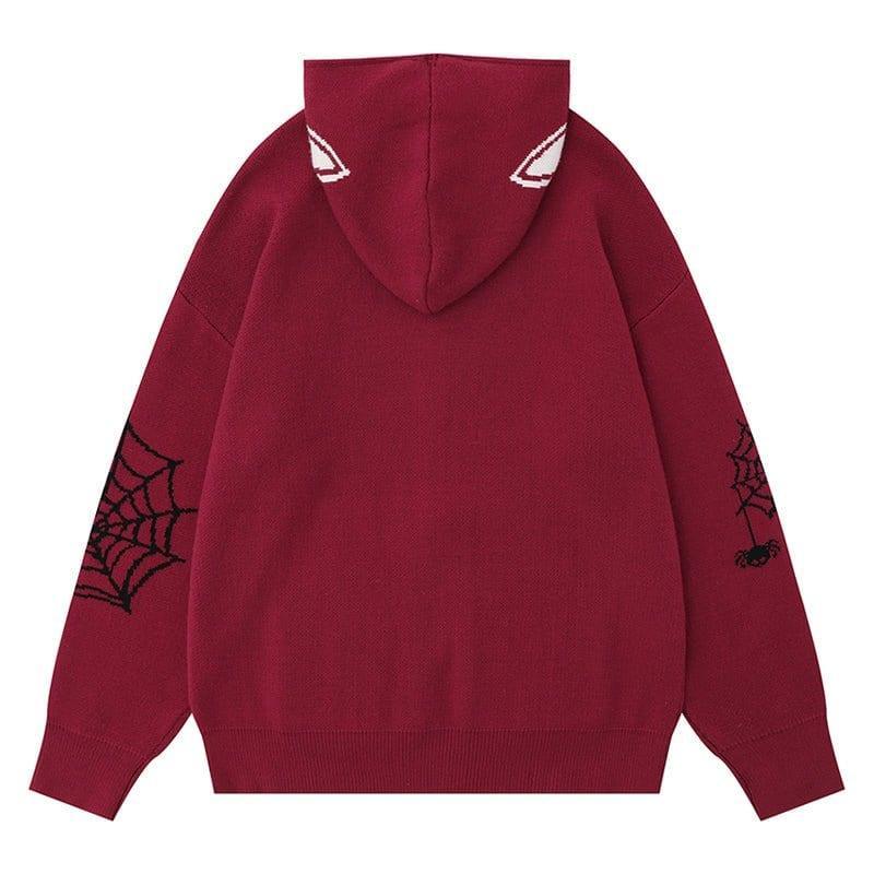 Tntwear® Gothic Hooded Knit Sweater Spider Web - tntwear1