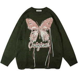 Tntwear® Distressed Y2K Knit Sweater Butterfly - tntwear1