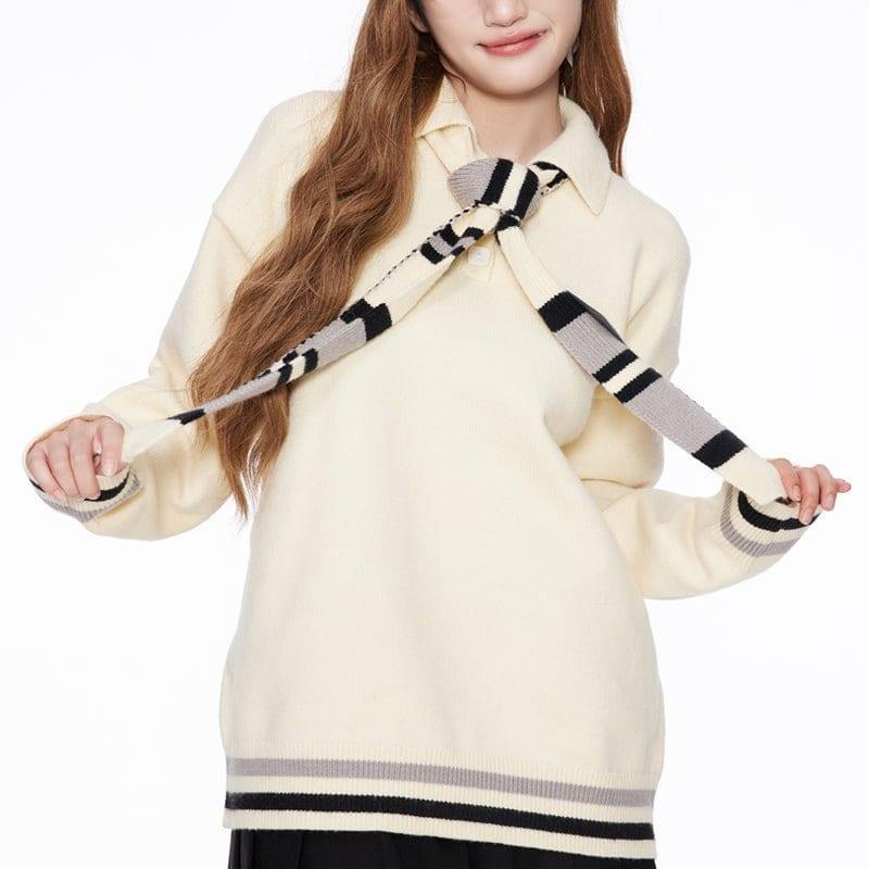 Tntwear® Preppy Style Knit Sweater Tie Neck - tntwear1