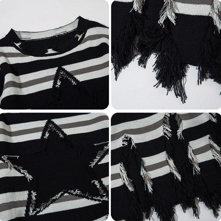 Tntwear® Fringed Striped Pullover Sweater Star - tntwear1