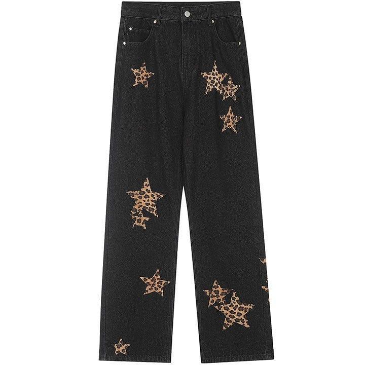 Tntwear® Straight Leg Jeans Leopard Star Patch - tntwear1