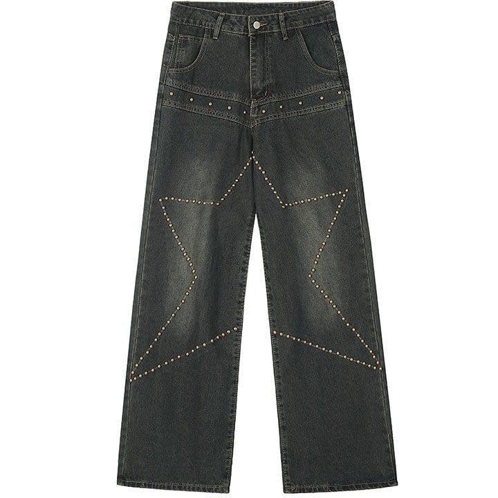 Tntwear® High Waist Star Rivet Wide Leg Jeans - tntwear1