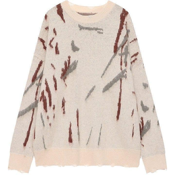Tntwear® Distressed Jacquard Sweater Color Block - tntwear1