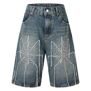Tntwear® Spider Web Embroidered Denim Shorts - tntwear1