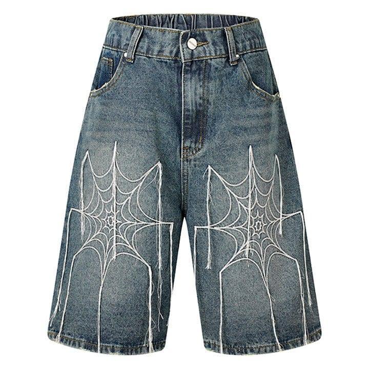 Tntwear® Spider Web Embroidered Denim Shorts - tntwear1