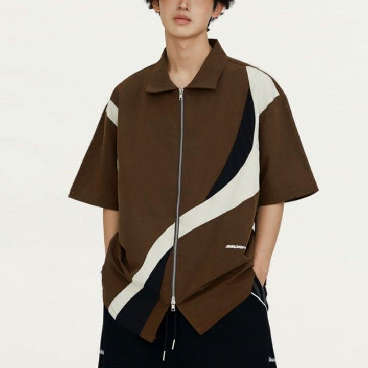 Tntwear® Retro Color Block Zip-Up Shirt - tntwear1