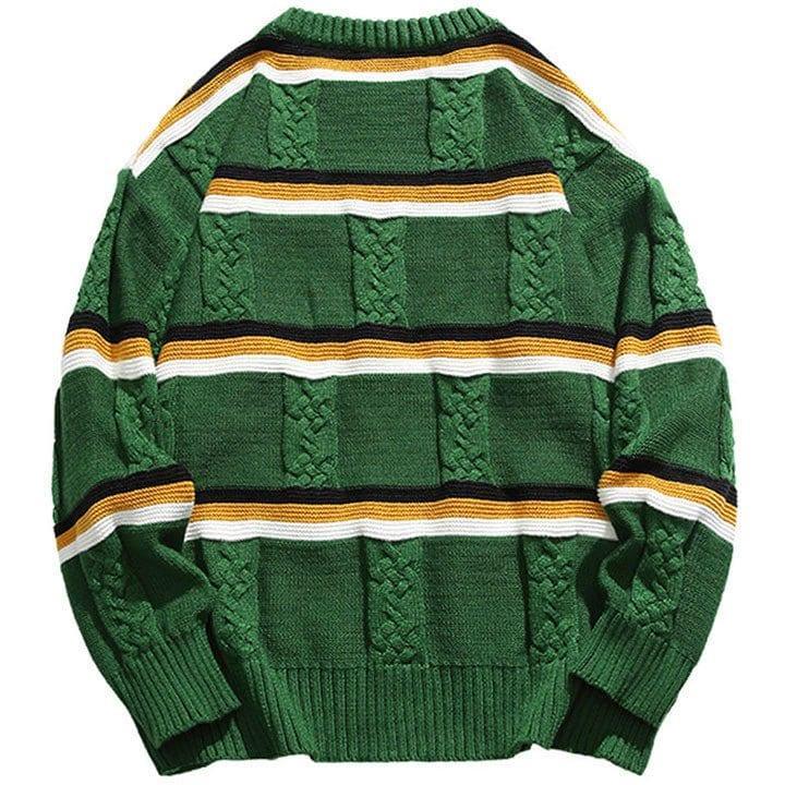 Tntwear® Street Style Striped Cable Knit Sweater - tntwear1