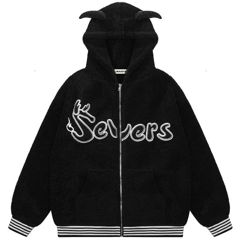 Tntwear® Hooded Sherpa Jacket with Devil Horn - tntwear1
