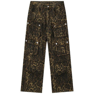 Tntwear® Leopard Straight Leg Jeans Multiple Pockets - tntwear1