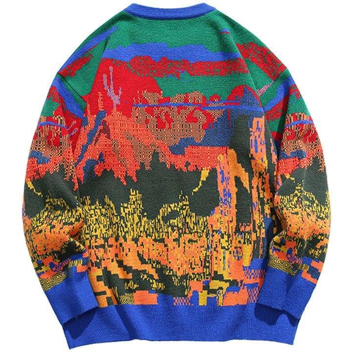 Tntwear® Unique Knitted Sweater Pixel Color Block - tntwear1