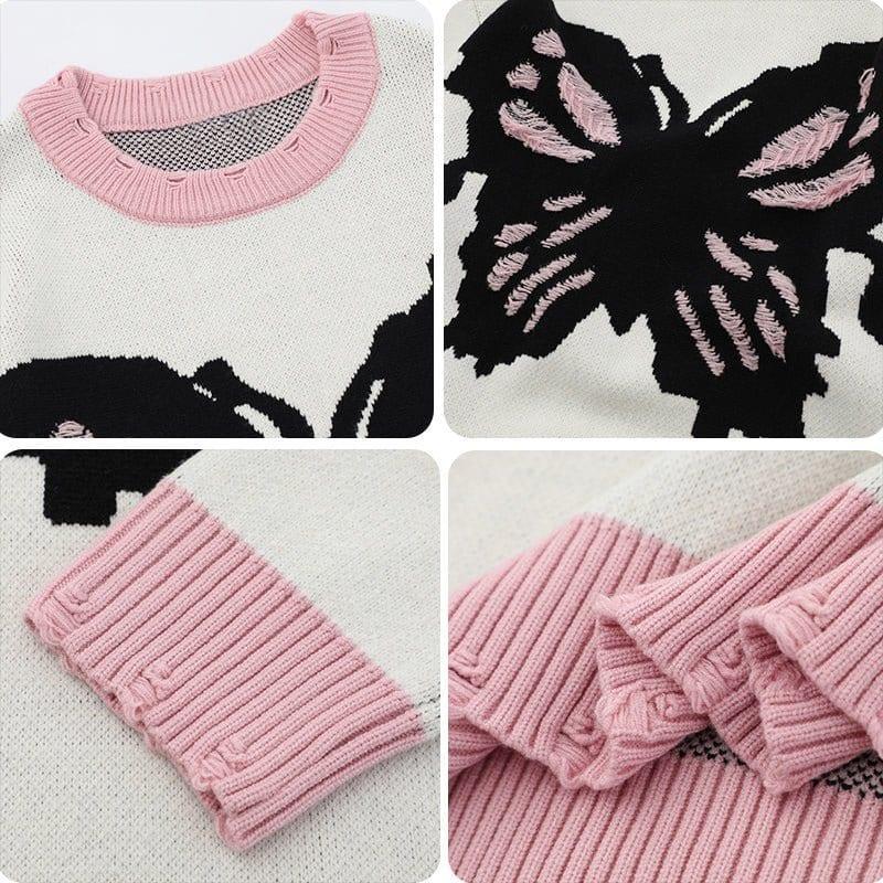 Tntwear® Ripped Jacquard Sweater Butterfly - tntwear1
