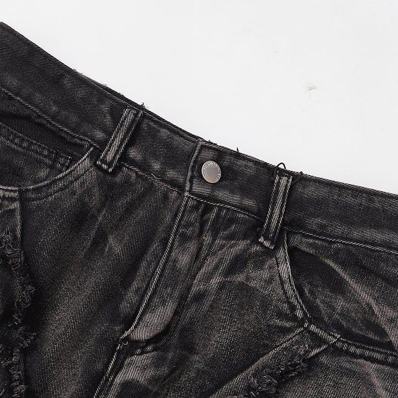 Tntwear® Distressed Wide Leg Jeans Spider Web - tntwear1
