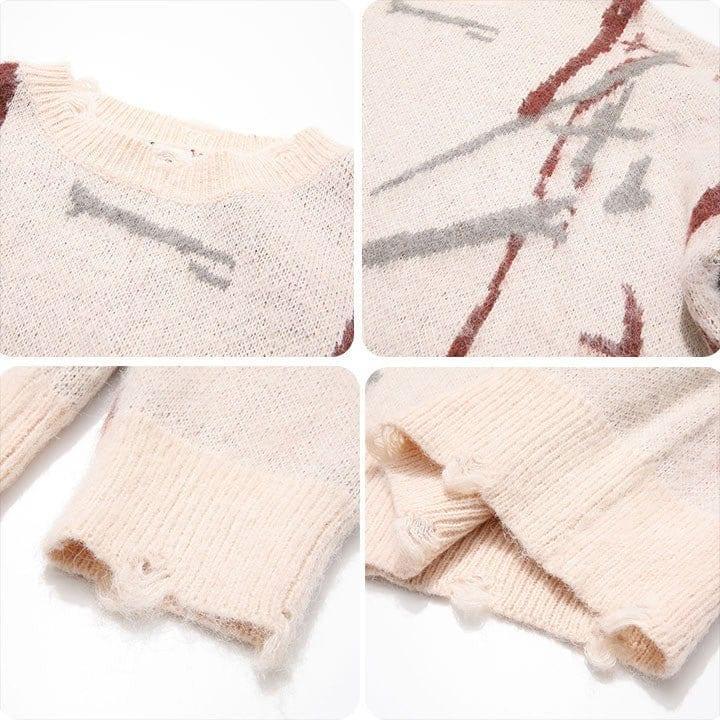 Tntwear® Distressed Jacquard Sweater Color Block - tntwear1