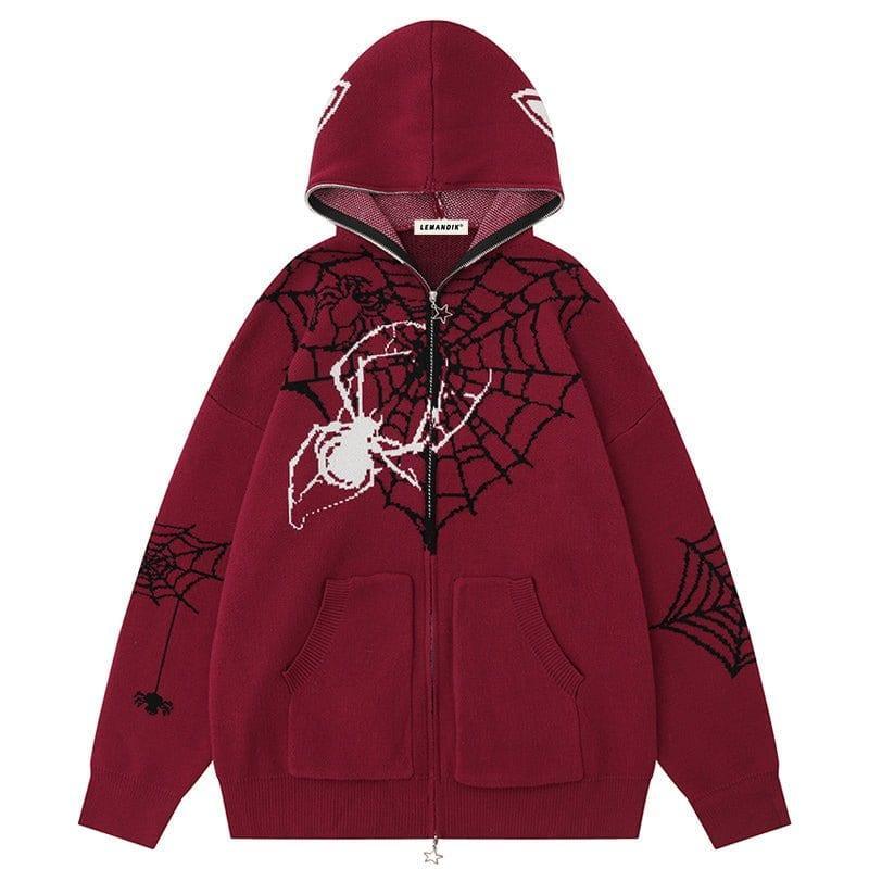 Tntwear® Gothic Hooded Knit Sweater Spider Web - tntwear1