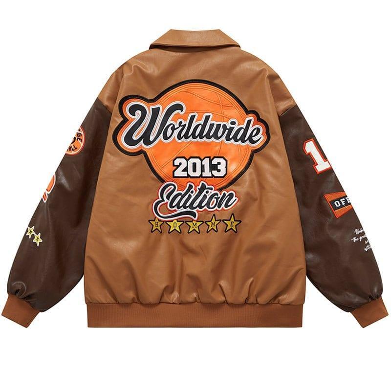Tntwear® Leather Baseball Jacket Embroidery Star - tntwear1
