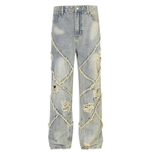 Tntwear® Distressed Frayed Washed Jeans - tntwear1