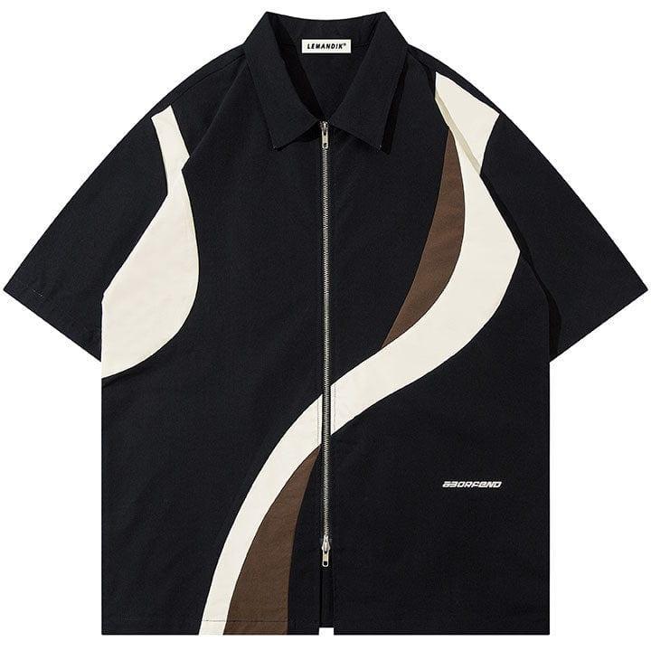 Tntwear® Retro Color Block Zip-Up Shirt - tntwear1