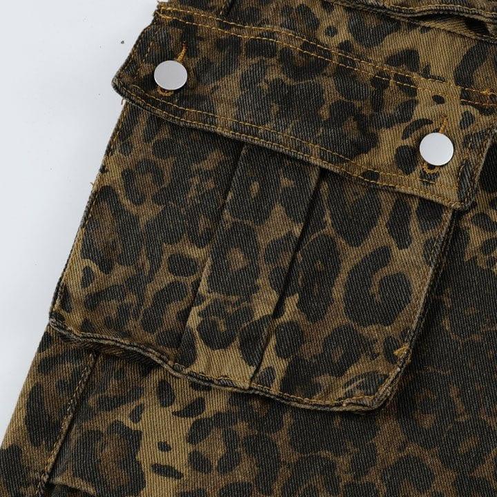 Tntwear® Leopard Straight Leg Jeans Multiple Pockets - tntwear1