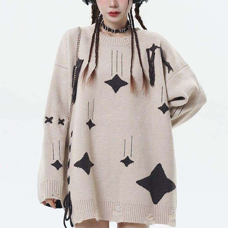 Tntwear® Ripped Knit Sweater Falling Stars - tntwear1