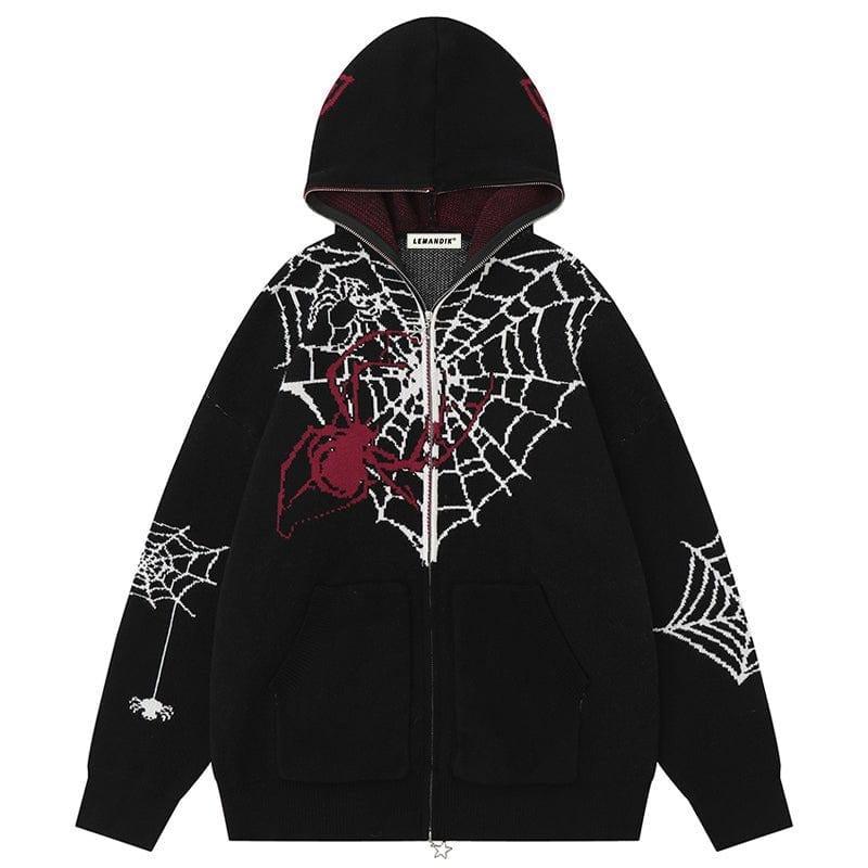 Tntwear® Gothic Hooded Knit Sweater Spider Web - tntwear1