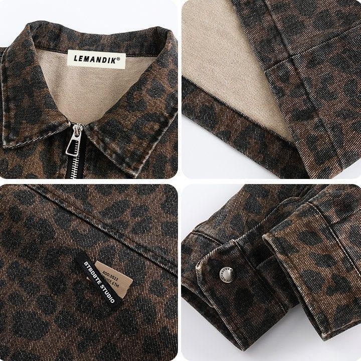 Tntwear® Vintage Denim Jacket Leopard Print - tntwear1