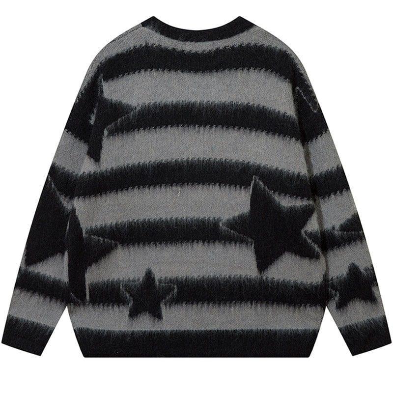 Tntwear® Fuzzy Striped Knit Sweater Star - tntwear1