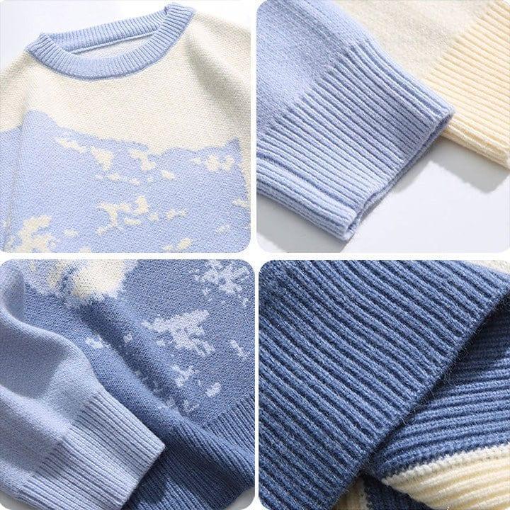 Tntwear® Crew Neck Jacquard Sweater Snow Mountain - tntwear1
